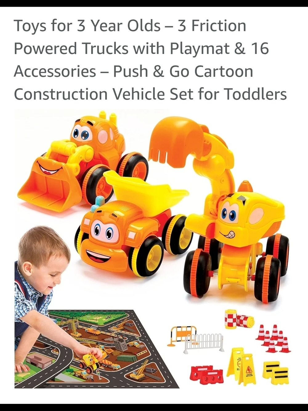 Bright Orange & Yellow Toddler Construction Truck Set - 3 Friction Vehicles